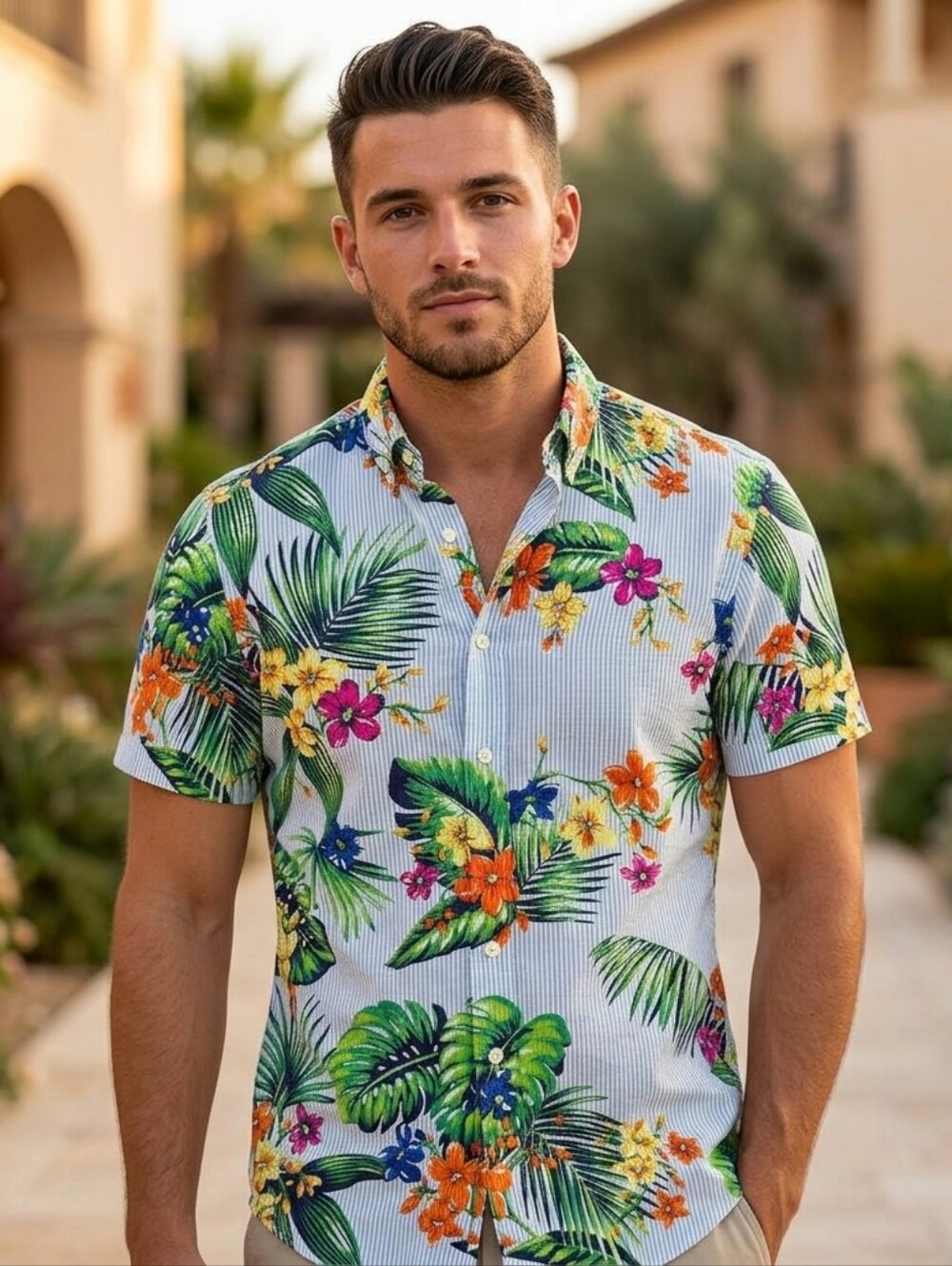 Polo by Ralph Lauren Men's Striped Tropical Short Sleeve Seersucker Shirt Size M